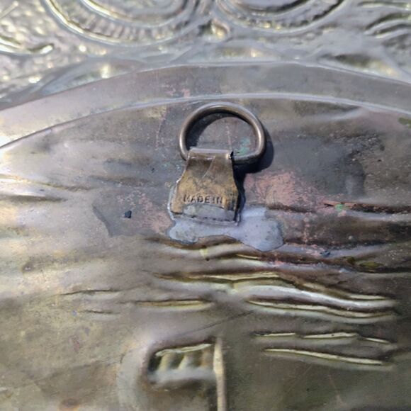 Vtg Embossed 3D Copper Wall Plate Decor Of A Ship Sailing Along The Sea - Picture 8 of 11